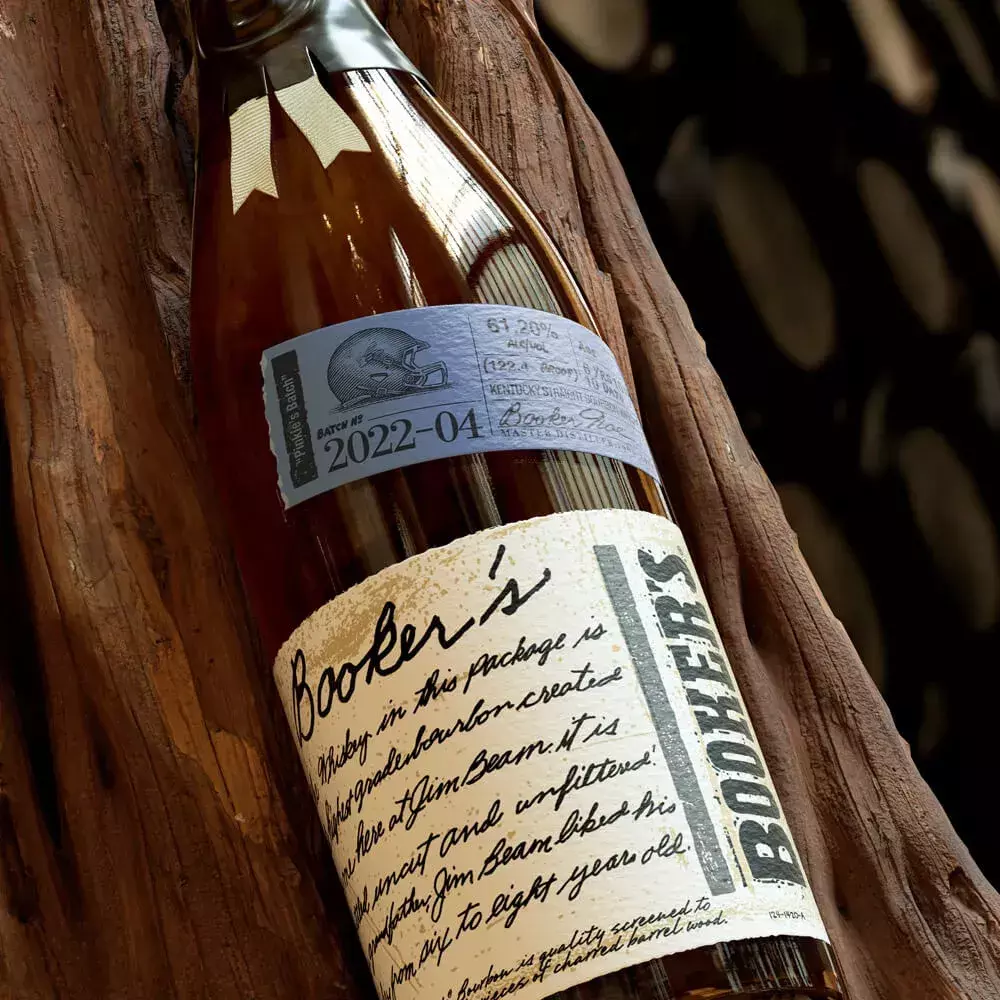 Booker’s bottle batch 2022-04 with box and dark background