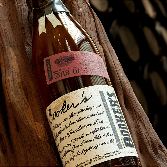 Booker’s bottle batch 2018-01 with box and dark background
