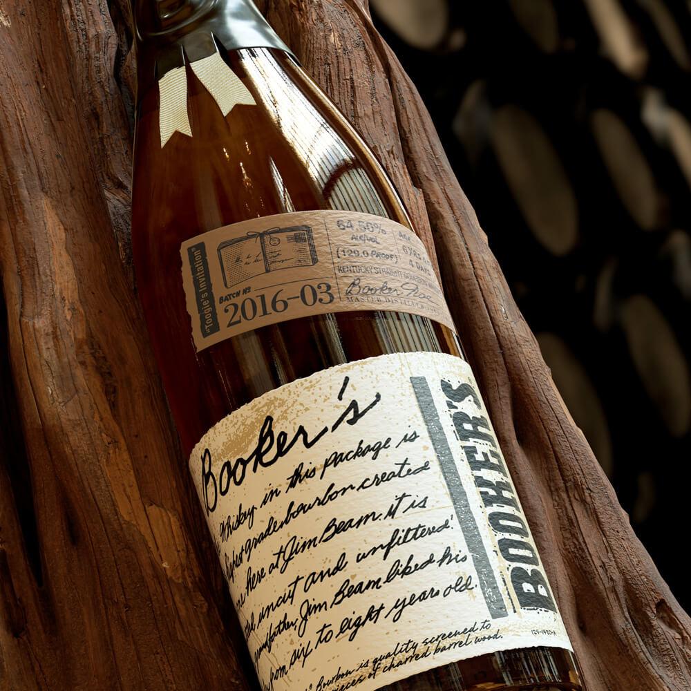 Booker’s bottle batch 2016-03 with box and dark background