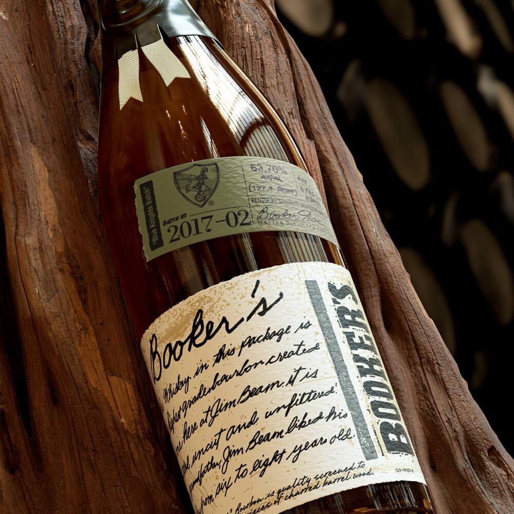 Booker’s bottle batch 2017-02 with box and dark background