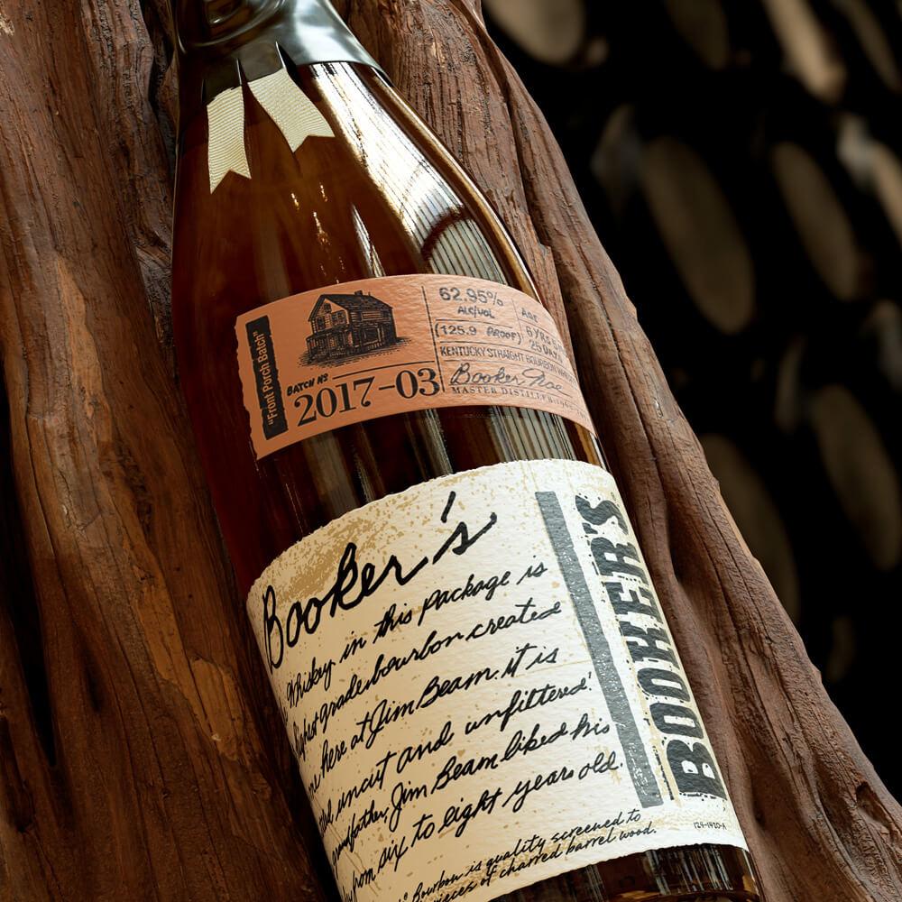 Booker’s bottle batch 2017-03 with box and dark background