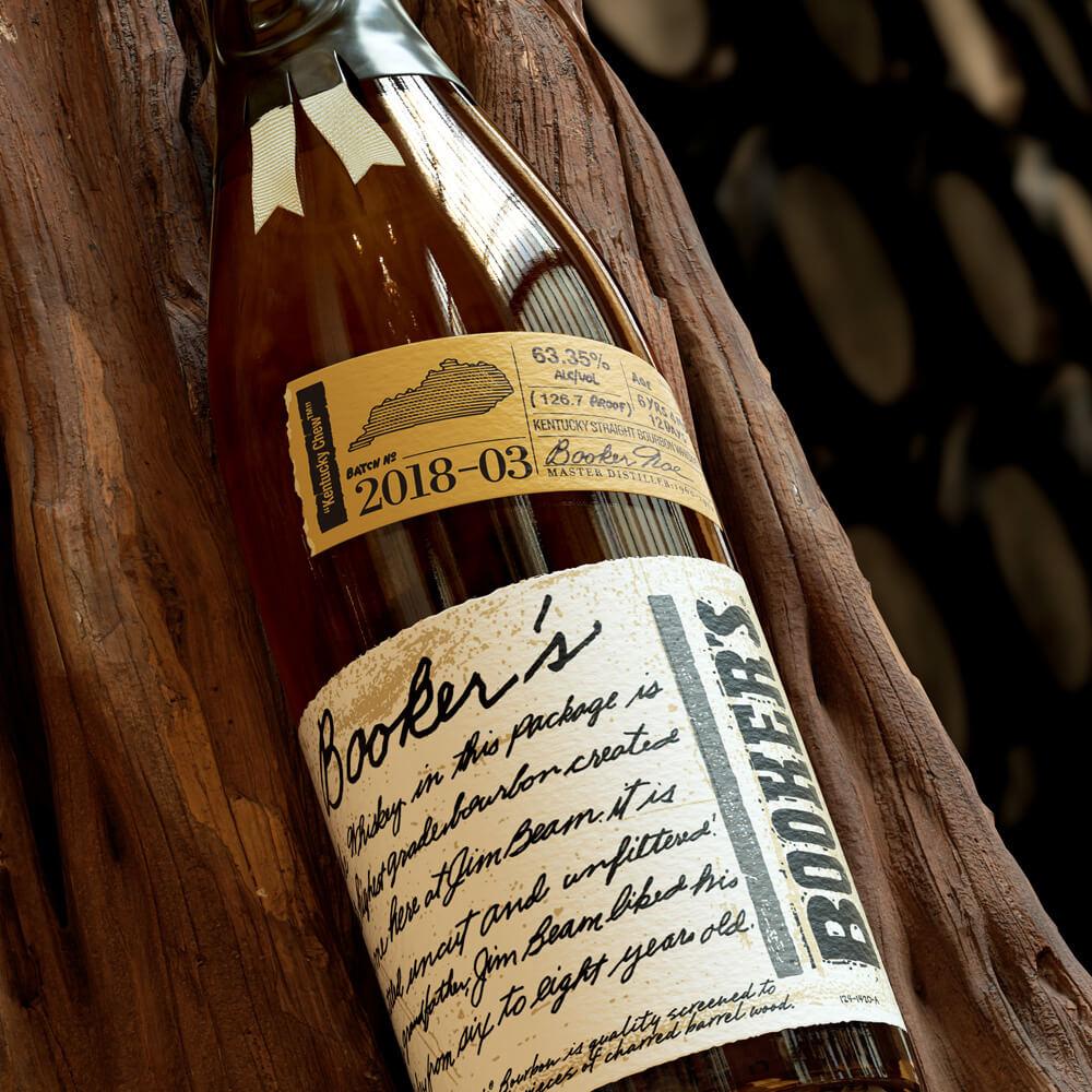 Booker’s bottle batch 2018-03 with box and dark background