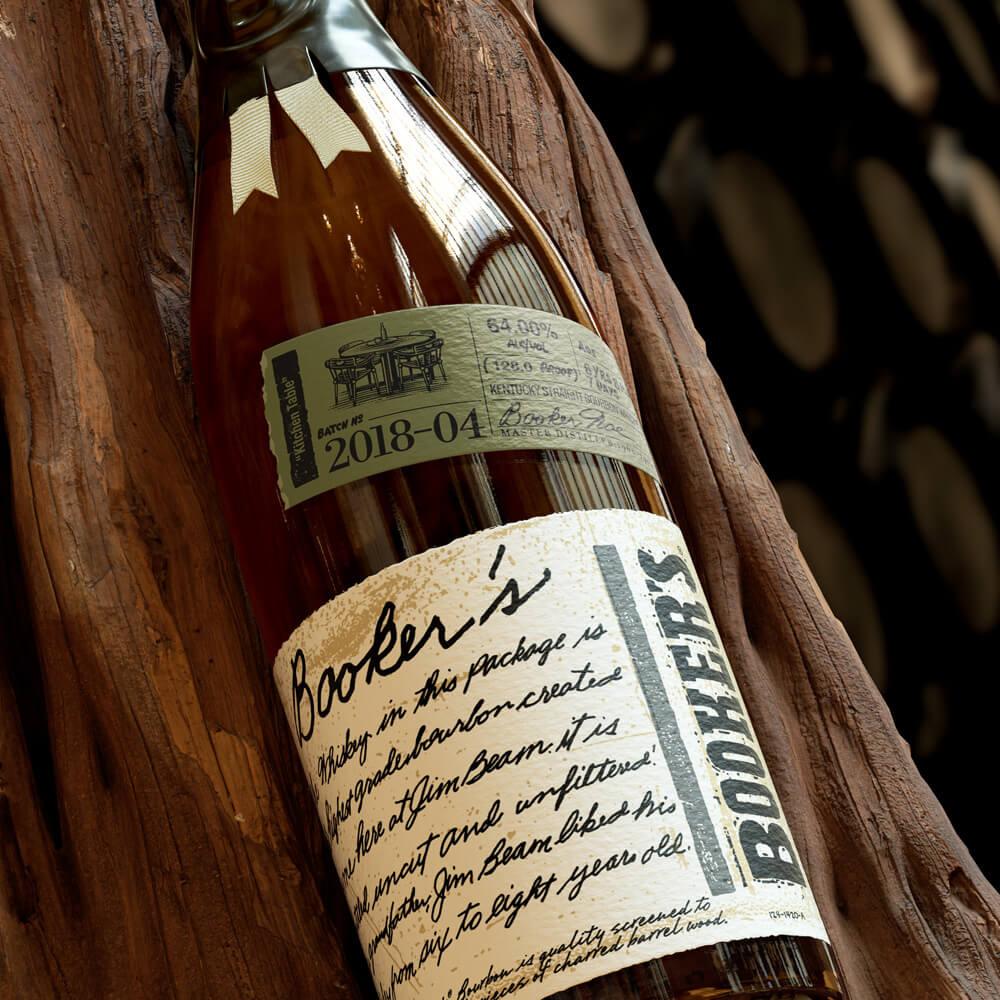 Booker’s bottle batch 2018-04 with box and dark background
