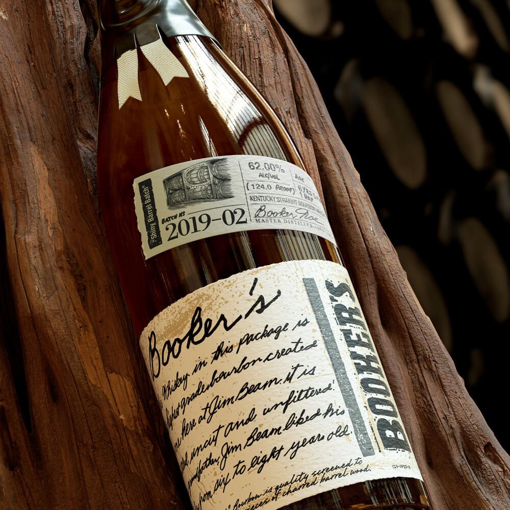 Booker’s bottle batch 2019-02 with box and dark background