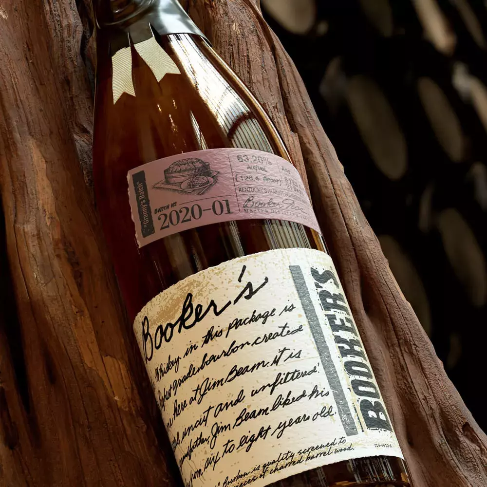 Booker’s bottle batch 2020-01 with box and dark background