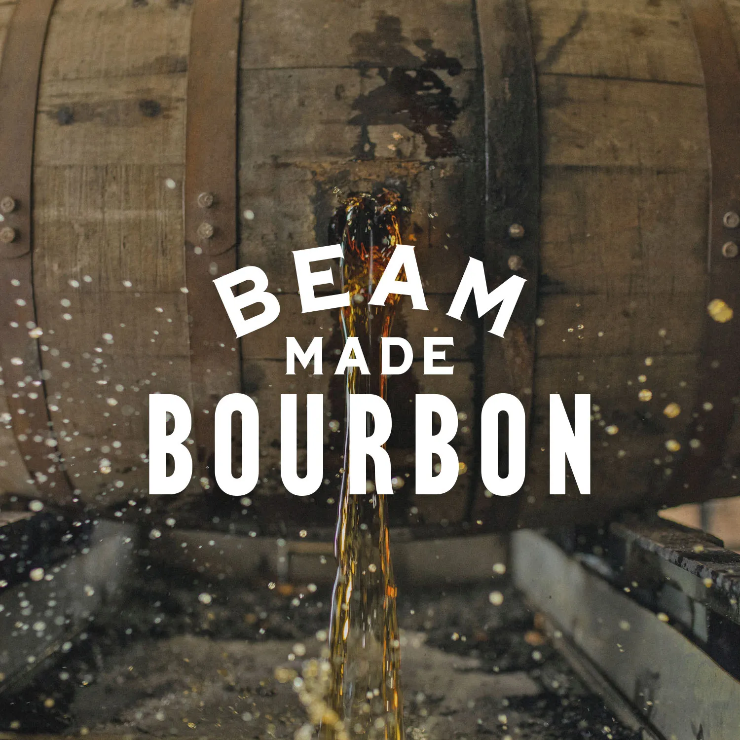 "Beam Made Bourbon" pouring from a barrel during the "dump" process. James B. Beam Distilling Co. production.