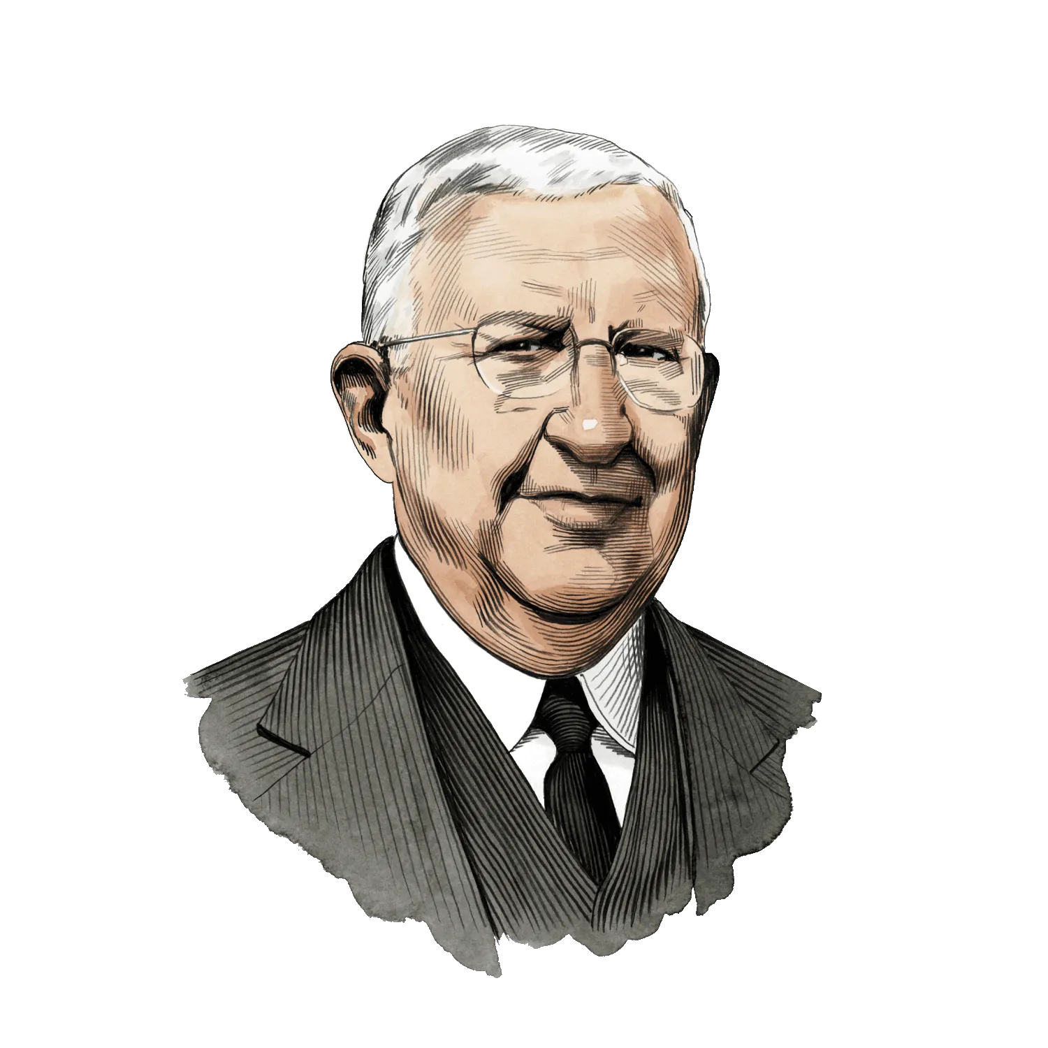 Illustrated portrait of 4th Generation Master Distillery James B. Beam (Jim Beam).
