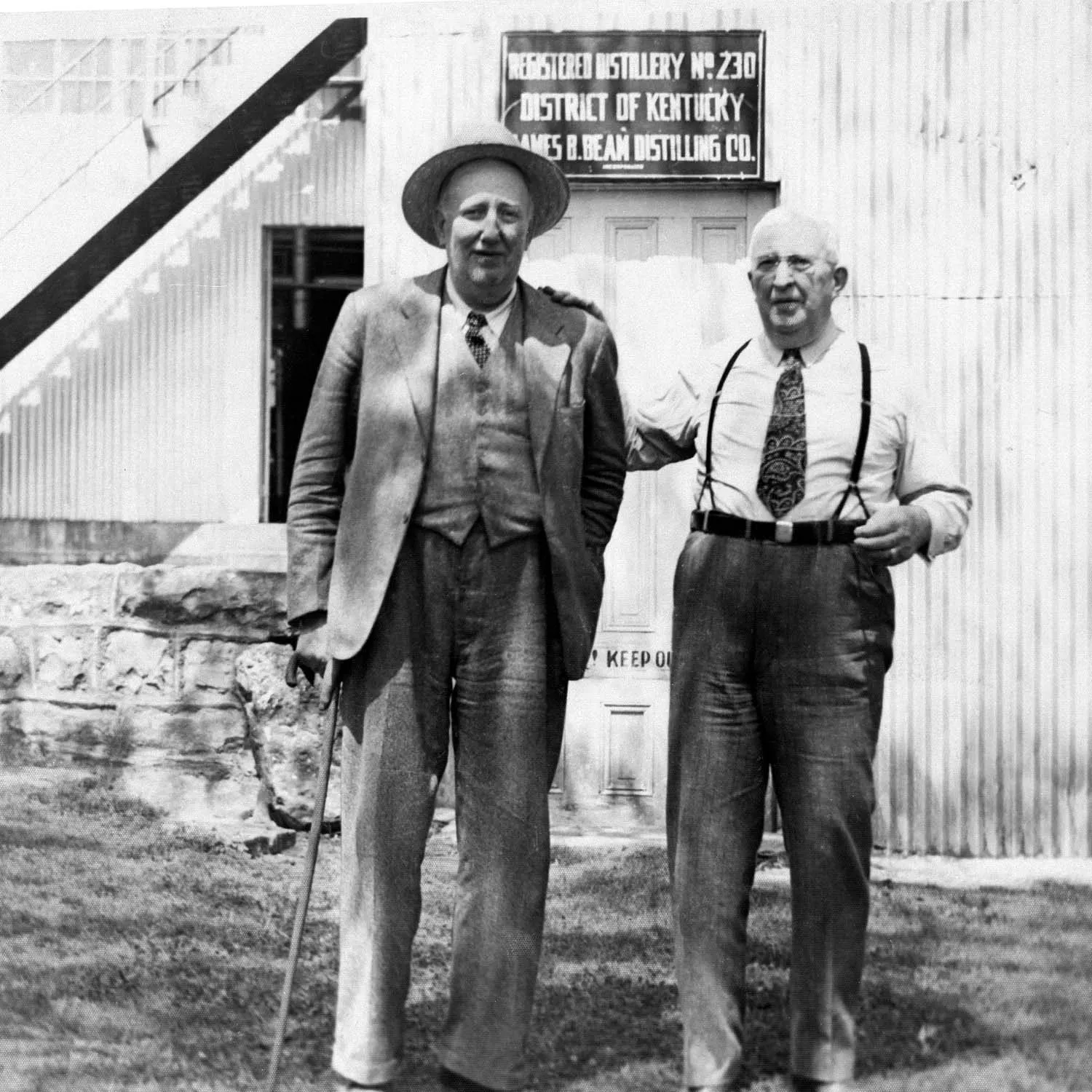 Vintage photo of Jim Beam and man at James B Beam Distilling Co.