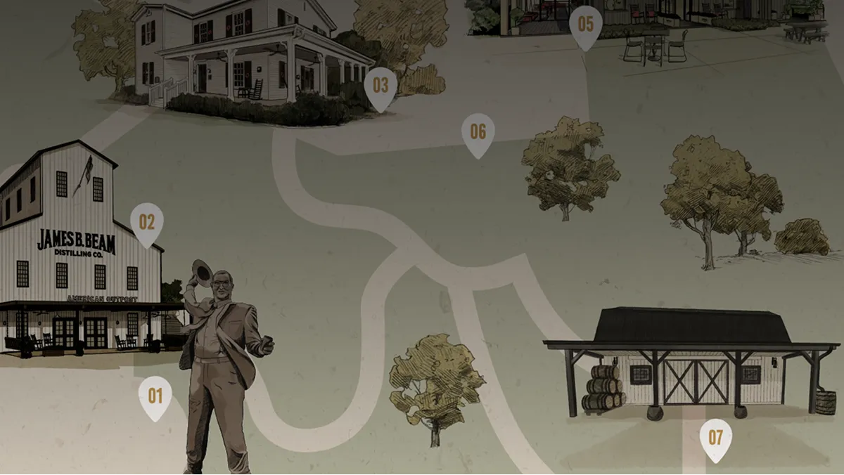 Map screenshot showing key locations on the Beam campus, including the American Outpost and statues.  ALT TEXT