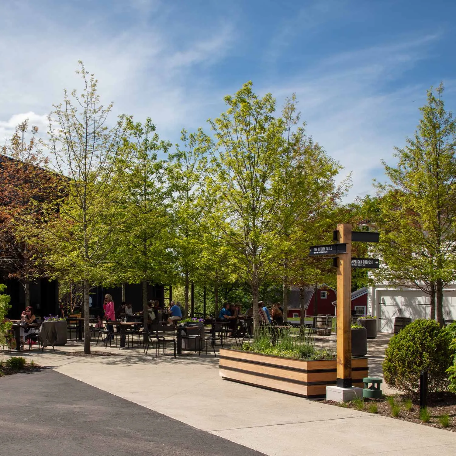 Aerial view of the outdoor courtyard event space at the James B. Beam Distilling Co. campus.