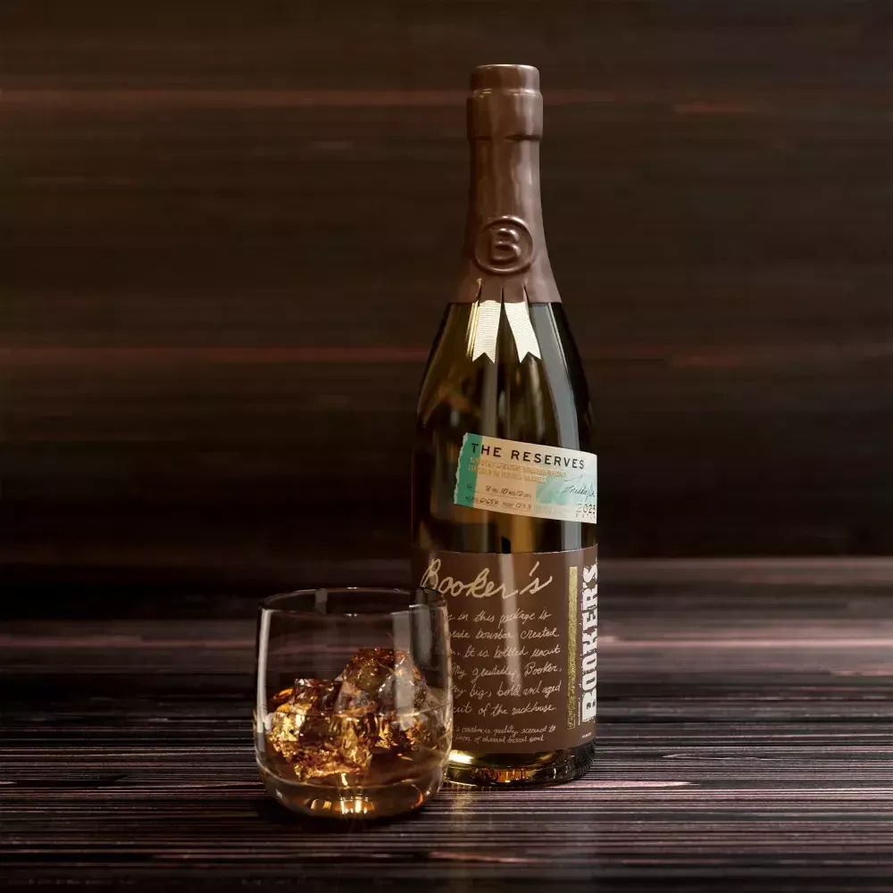 BookersTheReservesBourbonWhiskey_CGILifestyle_ProductWithGlass_1x1_US_2025