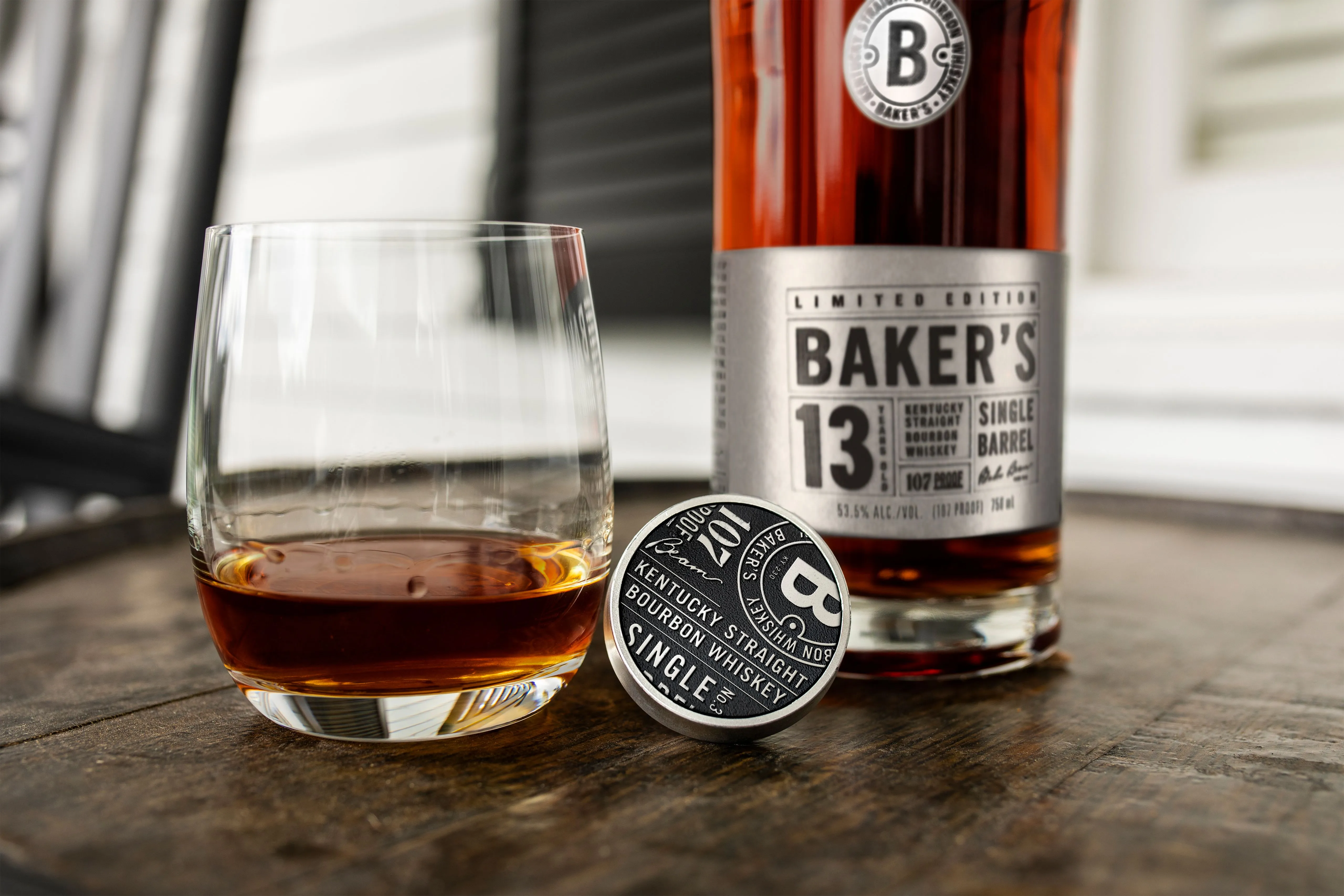 Bakers 13 Year Old Bottle and Glass